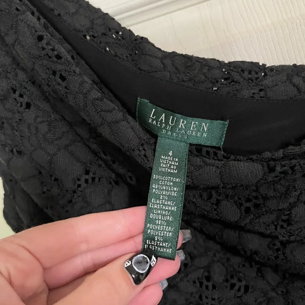 Lauren Ralph Lauren Womens Black One Shoulder Floral Eyelet Ruched Dress Size 4